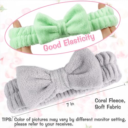 6 Pack Spa Skincare Makeup Face Washing Headband Bow Soft Coral Fleece - color: Green,black,pink,white,grey and dark blue