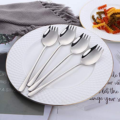 Buyer Star Silver Sporks 2 in 1 Spoons Forks 5 Pieces Stainless Steel Reusable Metal Korean Soup Dinner Spoons Camping Flatware - color: Silver