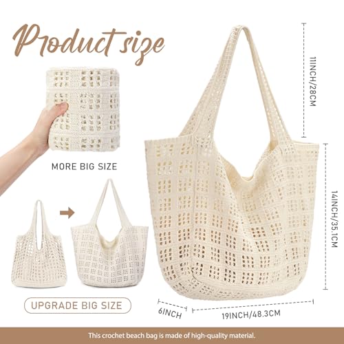 hatisan Crochet Bag for Women, Handmade Knit Beach Tote Bag Summer - color: A Large Beige