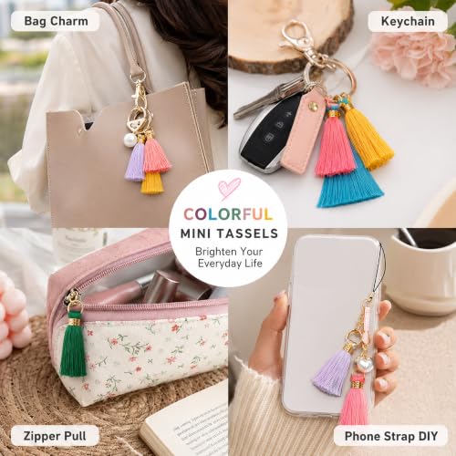 Mini Tassels Charm, 90 PCS Mixed Color Mini Tiny Handmade Craft Tassels Charms Handmade Craft Tassels for DIY Jewelry Necklace Making Accessorie - color: 45 Colors-2.4cm