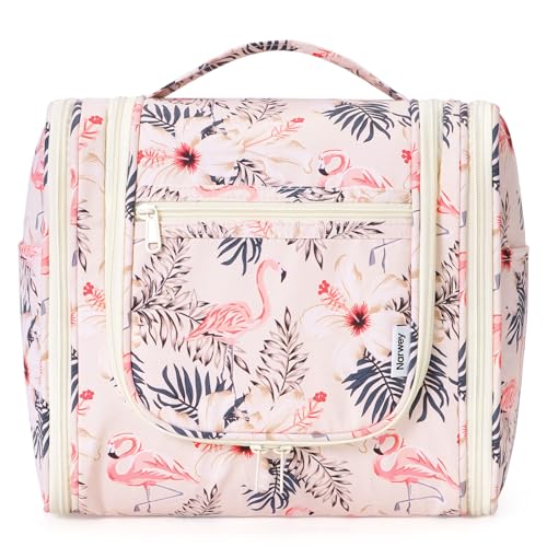 Narwey Large Hanging Travel Toiletry Bag for Women, Makeup Cosmetic Bag - color: B-Beige Bird, size: Large