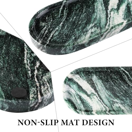 Koville Green Marble Tray for Bathroom Countertop, 10"x5" Natural Marble Vanity Tray Perfume Trays for Dresser, Stone Jewelry Dish Candle Holder for Home Decor, Stone Catchall Trays - color: Verde Lapponia Green