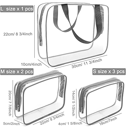 APREUTY 6 Packs Clear Makeup Bags, TSA Approved Toiletry Bags Set, Gray - color: Gray-6PCS (Large+Medium+Small)
