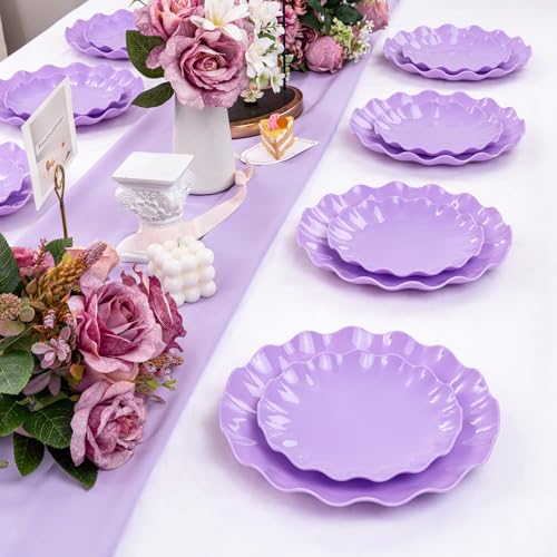 LIYH 24Pcs Purple Plastic Plates Reusable For Party Dinner Events&Birthdays - color: Purple, size: 24(12 Guests)
