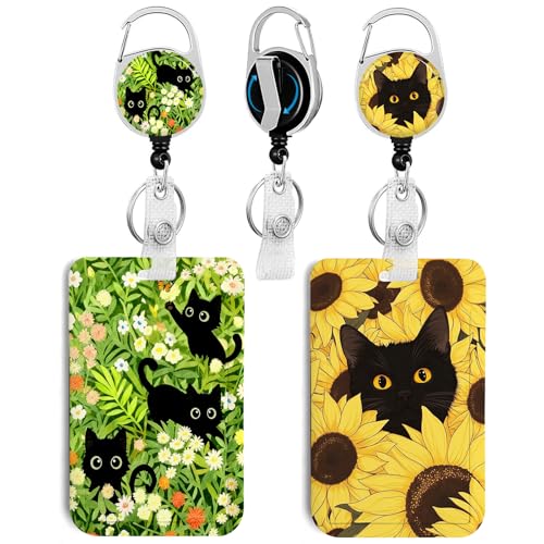 2 Pack Cute Cat ID Badge Holder with Clip Badge Reels - color: 2 Pack-cute Cat