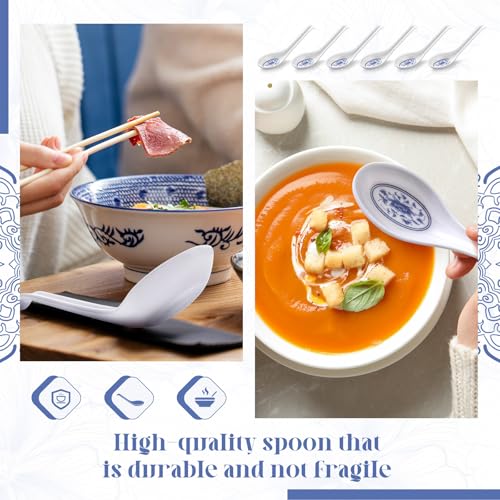Hushee 100 Pcs Asian Soup Spoon Large Chinese Noodle Ramen Reusable Japanese Pho Spoon Bulk with Hook for Home Restaurant - style: Elegant