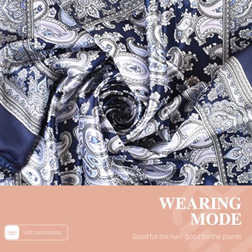 35 Inches Silk Head Scarf-Satin Hair Scarves Silk Bandana Scarf Headscarf for Women's Fashion Scarves - color: Paisley - Navy Blue