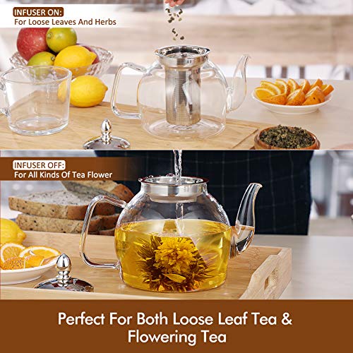 HIWARE 1000ml Glass Teapot with Removable Infuser, Stovetop Safe Tea Kettle, Blooming and Loose Leaf Tea Maker Set - size: 33 oz