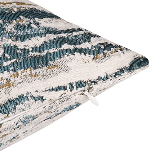 Yeiotsy Pack of 2 Nordic Style Decorative Throw Pillow Covers for Sofa Bed Card Chair Geometric Cushion Cases Jacquard Chenille (Teal Stripes, 18 X 18 Inches) - color: Teal Stripes