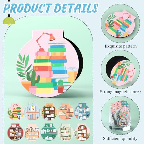 AmazingSpark 50 Pcs Magnetic Bookmarks for Reading, Bookshelf - style: Bookshelf