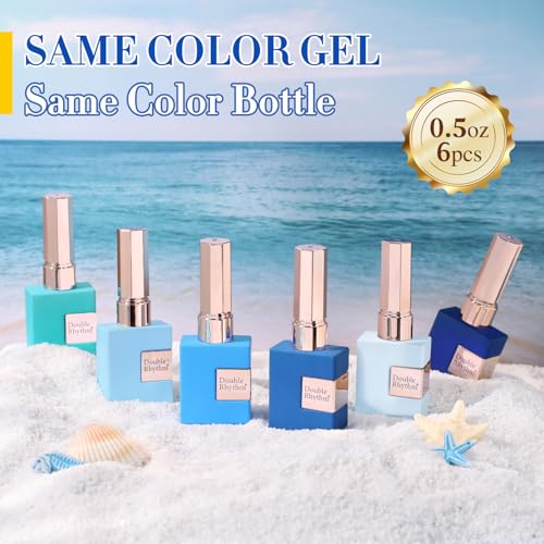 Double Rhythm 6 Pcs 15 ML Gel Polish Set Same Color Same Bottle Soak Off Gel Polish Kit Nail Art Manicure Salon DIY at Home for Women (Light Blue Dark Navy Teal-T6-14) - color: Navy Blue