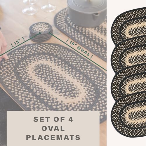 Homespice Manchester Jute Braided Placemats, Oval 13x19 Set of 4 - color: Manchester