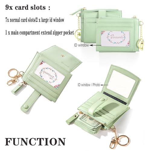 Keychain Wallet Wristlet Small Credit Card Holder Bracelet Key Chain Purse Bangle Tassel Beads Key Rings for Women - color: 04-rfid Green