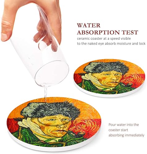 Coasters for Drinks, Set of 6, Ceramic Stone Painting Cafe House - color: Painting Oil