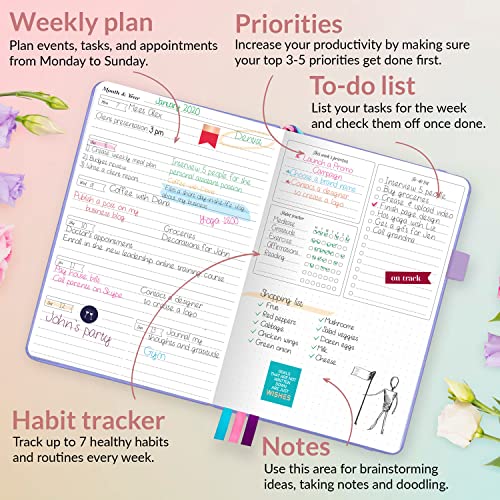 GoGirl Planner for Women, Undated Weekly Agenda Journal, Lavender - color: Lavender, size: A5 (5.8'' x 8.3'')