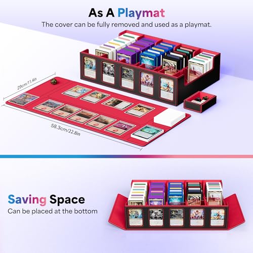 UAONO 5-Row 3900+ Trading Card Storage Box with Commander Display - color: Black&Red, size: 5-row