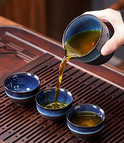 Chinese Ceramic Kung Fu Tea Set of 6, Japanese Tea Cup, Sake Cup, Ceramic Tea Set (Blue) - color: Blue
