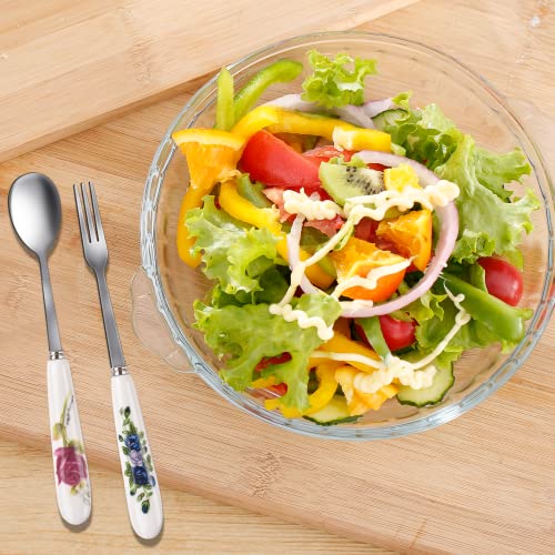 JEPELUS 12Pcs Forks and Spoons with Ceramics Handle, Flatware Set for 6
