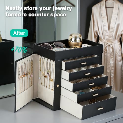 BOOVO Large Jewelry Boxes For Women (Black, 6 Layer) - color: Black, size: 6 Layer