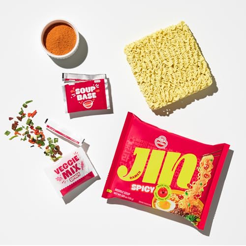 OTOKI Jin Ramen Spicy Korean Instant Ramen, 13-Hour Simmered Beef Bone Broth, Bold Spicy Flavor, Ready in 4 Minutes, 4.23 oz (Pack of 18)