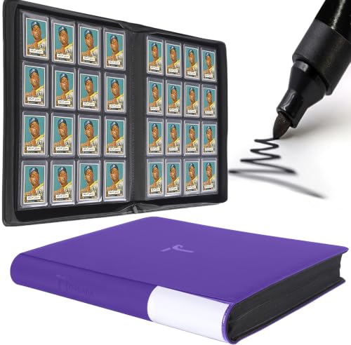 Top Loader Binder 16 Pocket, Holds 640+ Cards in 3" x 4" Toploaders, Ringless 20 Double-Sided Sleeves, Side-Loading, Spine Label with Maker Pen Toploader Binder for TCG, MTG, Sports Cards - color: Purple, size: 16-Pocket, Holds 640 Cards