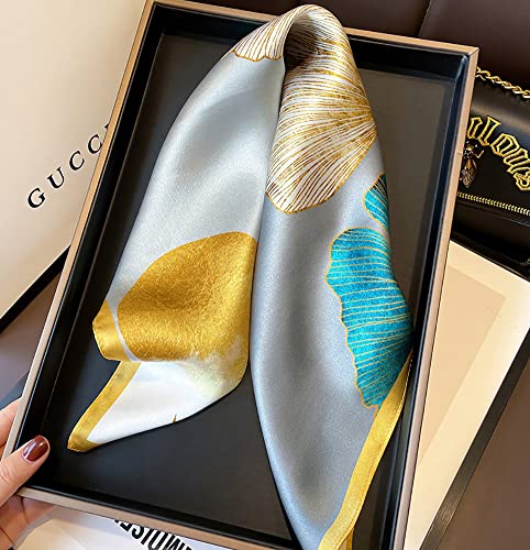 JERLA 100% Mulberry Silk Neck Scarf 21"x21" Small Square Scarfs for Women Gift Packed - color: Yellow Leaf
