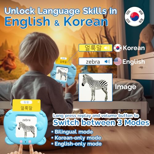 English Talking Flash Cards Bilingual for Kids - Korean, Blue - color: Korean, size: Blue