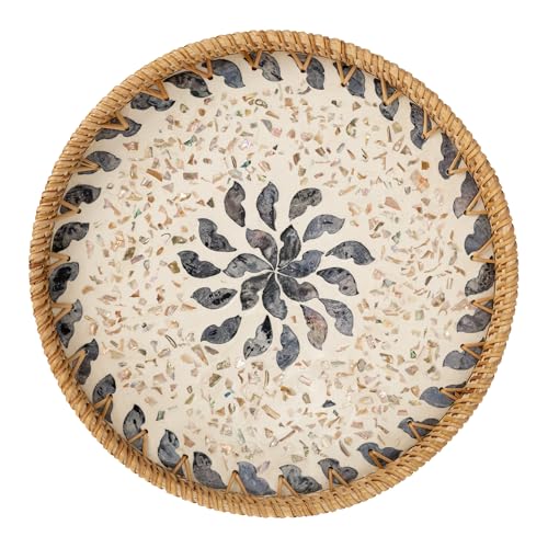StorageWorks Decorative Coffee Table Tray for Home Decor, Small Wicker Tray - color: Blue Petal, size: 11.8"