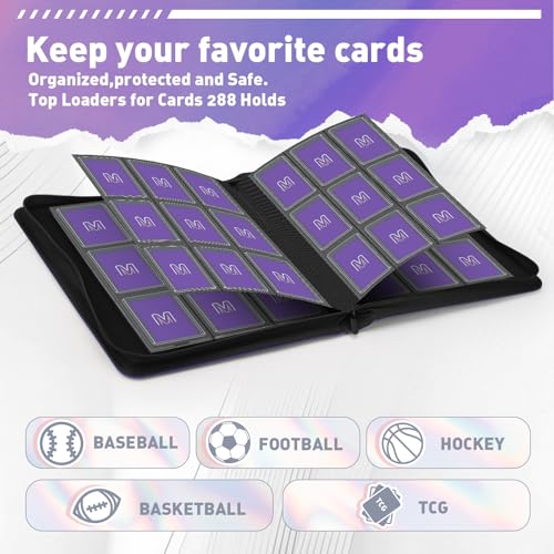 Toploader Binder, 9-Pocket 288 Cards Holder for 3"x4" Rigid Card Sleeves - color: 9Purple6