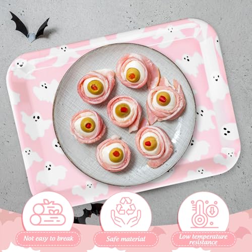 JarThenaAMCS 3Pcs Halloween Serving Trays Pink Ghost Platter Cute Ghost Reusable Serving Dishes for Birthday Baby Shower Party Sharing Snacks Fruit Dessert, 13 x 10 Inch - style: Pink Ghost