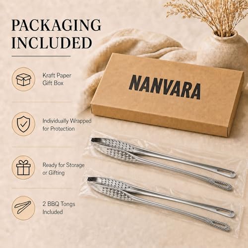 Korean BBQ Tongs 11 Inch 304 Stainless Steel Cooking Tweezers 2 Pcs