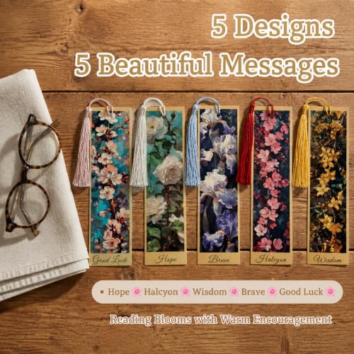 5Pcs Printed Paper Floral Vintage Oil Painting Book Marks with Tassels - color: Set E
