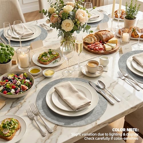 Placemats Set of 6, 15 Inch Round Faux Leather Place Mats - color: R-grey