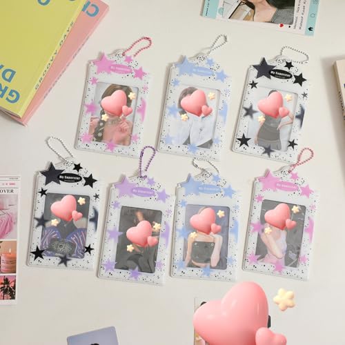 2 Pcs Photocard Holder Keychain, Cute Stars PVC Card Case - color: Black