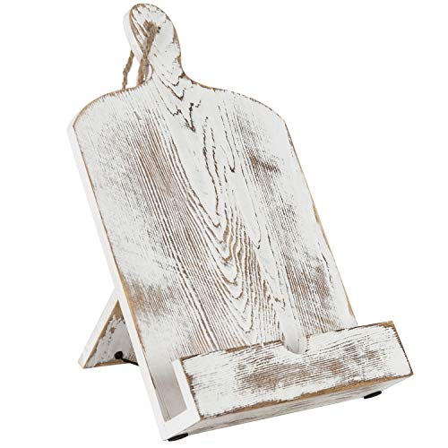 MyGift Recipe Book Holder, Whitewashed Wood Cutting Board Style Cookbook Holder, Wooden Book Stands for Display - color: Whitewashed