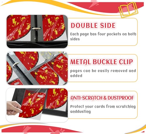 Trading Card Binder 4 Pocket,Card Binder 400 Pockets,Card Book Holder Cards with 50 Removable Sleeves,3-Ring Zip Design MTG/TCG/Sport Collectible Trading Card Albums Gifts for Boys and Girls(Red) - color: Red, size: Small