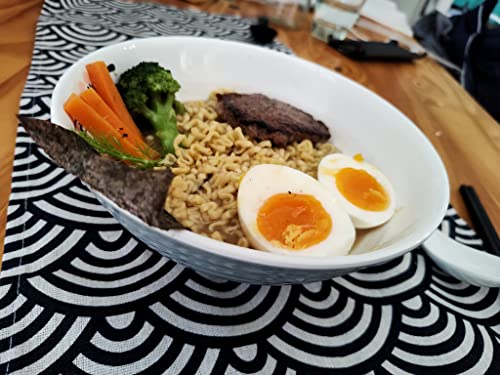 4 Ramen Bowls, 12 pieces Pho set. Gray White Asian Japanese soup. Utensil: Spoons And Chopsticks kit. Melamine. Large 37 oz. Noodles, Rice, Udon, Thai, Chinese, Korean, Wonton, Miso. - color: Gray White x4