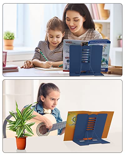 MSDADA Book Stand Metal Reading Rest Book Holder Adjustable Cookbook Documents Holder Portable Sturdy Bookstands for Recipes Textbooks with Page Clips Birthday Gifts for Girls Mom Students(Royal blue) - color: Royal Blue