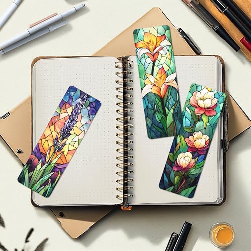 TwoDays 10Pcs Stained Glass Art Flower Bookmark for Reading Women, Cute Floral Bookish Gifts for Book Lovers Booktok, Fancy Book Accessories (6'' X 2'')