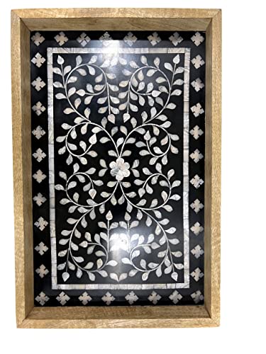 Decorative Wooden Serving Tray with Mother of Pearl Inlay Handcrafted Rectangle Coffee Table Tray Kitchen & Home Décor