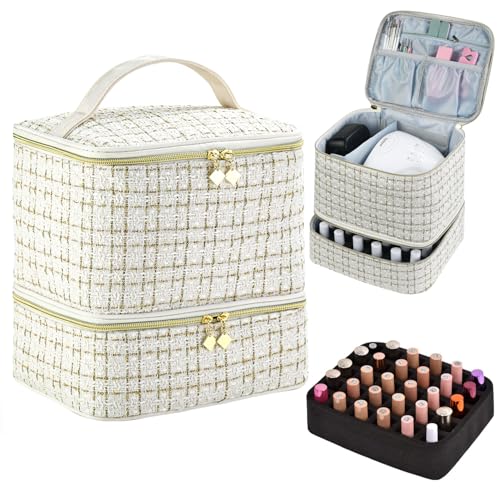 CTWWFS Nail Polish Organizer and Nail Lamp Case, Nail Kit Organizer Holds 30 Bottles (15ml - 0.5 fl.oz) and a Nail Lamp, Nail Polish Carrying Case with Manicure Tools Storage Sections (A-White) - color: A-White
