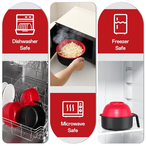 MEACOLIA Jumbo 50 oz Microwave Ramen Cooker Bowl - color: Red, size: 50 oz Ramen Bowl (Bowl Only)
