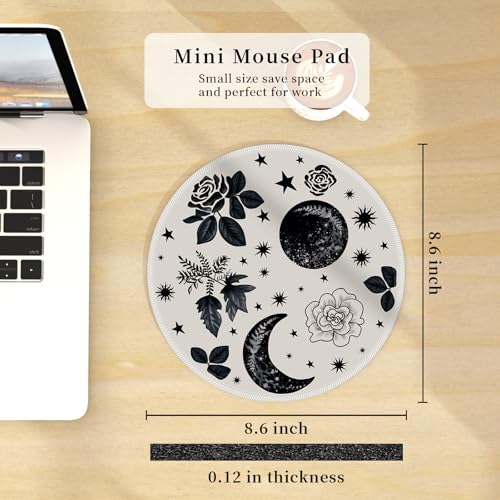 Hancynir Goth Moon Floral Round Mouse Pad, Small Mousepad for Office Desk - color: Moon Floral