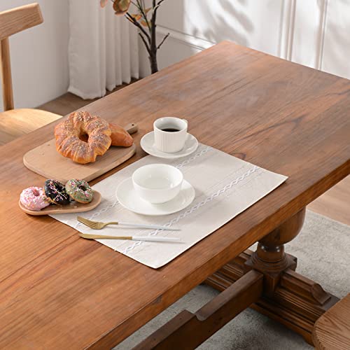 Wracra Cotton Linen Place Mats, Ivory Embroidered Placemats Set of 8 - color: Hemstitched Ivory, size: Placemats(Set of 8)