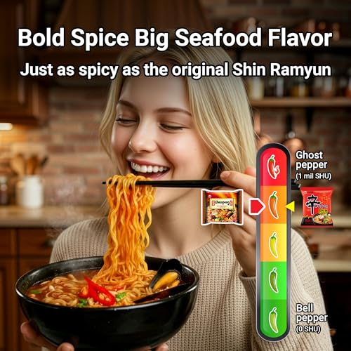 Nongshim Champong Noodle Soup, Smoky Spicy Seafood Korean Ramen, 4 Pack