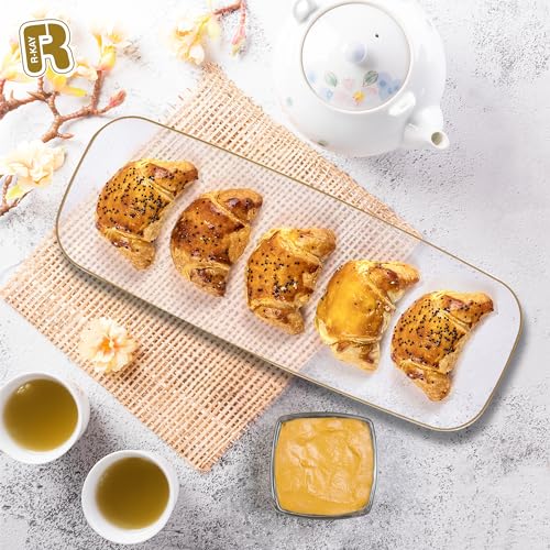 R-kay 4 Pack Plastic Serving Trays For Party - Gold Serving Tray 17 by 6.5 Inch - Heavy Duty Clear Trays For Food - Long Party Serving Trays For Entertaining - Clear Platters - color: Clear And Gold, size: 17 Inch