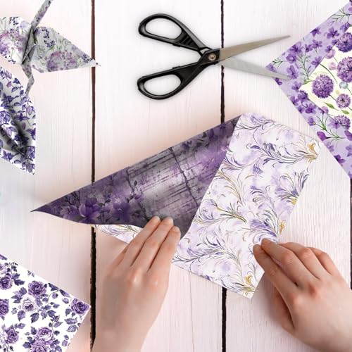 Purple Scrapbook Paper Vintage Flower Pattern Papers Pad 12×12,24 Sheets Double-Sided Spring Purple Floral Scrapbooking CardStock Paper Pad for Holiday Cardmaking DIY Junk Journal Papers. - color: WW213