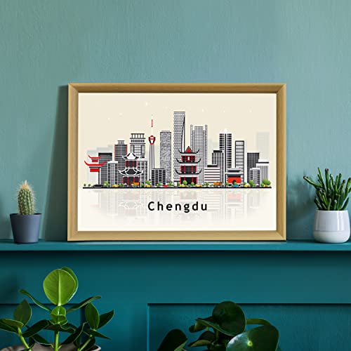 Pera Print Chengdu Poster, China Illustration Skyline City Poster, Modern Skyline Chengdu Poster, Cityscape and Landmark Print, Home-Office Wall Art Decoration - 12x18 Inches - color: Chengdu - China, size: 18"L x 12"W