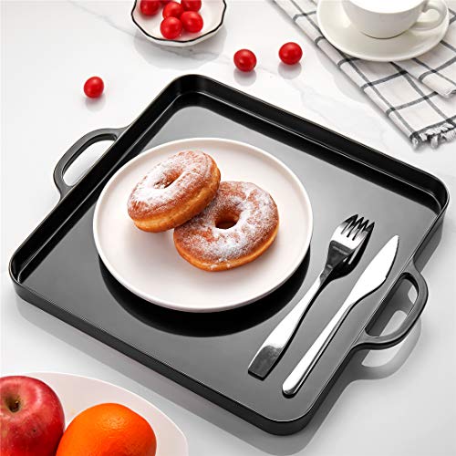Square Serving Trays with Handles Melamine Black 12.5x12.5 Inch Spill Proof Kitchen Eating Trays Set of 2 for Cafeteria Cafe Food Appeizer Dessert Snack Dinner Lunch Breakfast,TR16-02 - color: Black