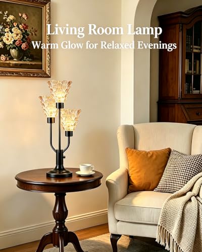 Lightdot Mid Century Modern Glass Table Lamp Dimmable 3 Bulbs Included Gift - color: 10-Black-Amber-Shell